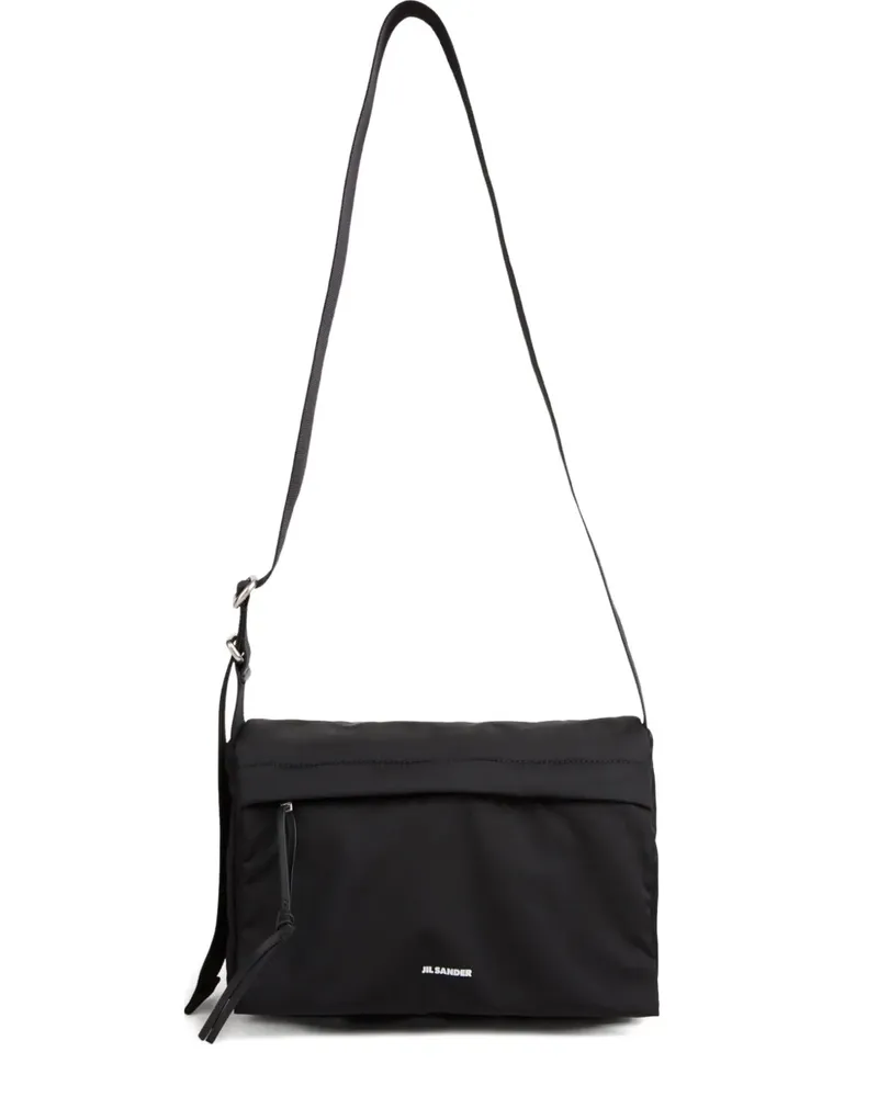 Jil Sander embossed adjustable leather messenger bag - Schwarz Schwarz