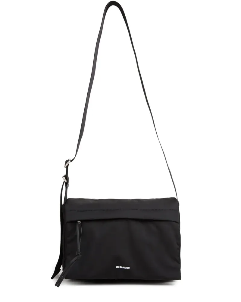 Jil Sander embossed adjustable leather messenger bag - Schwarz Schwarz