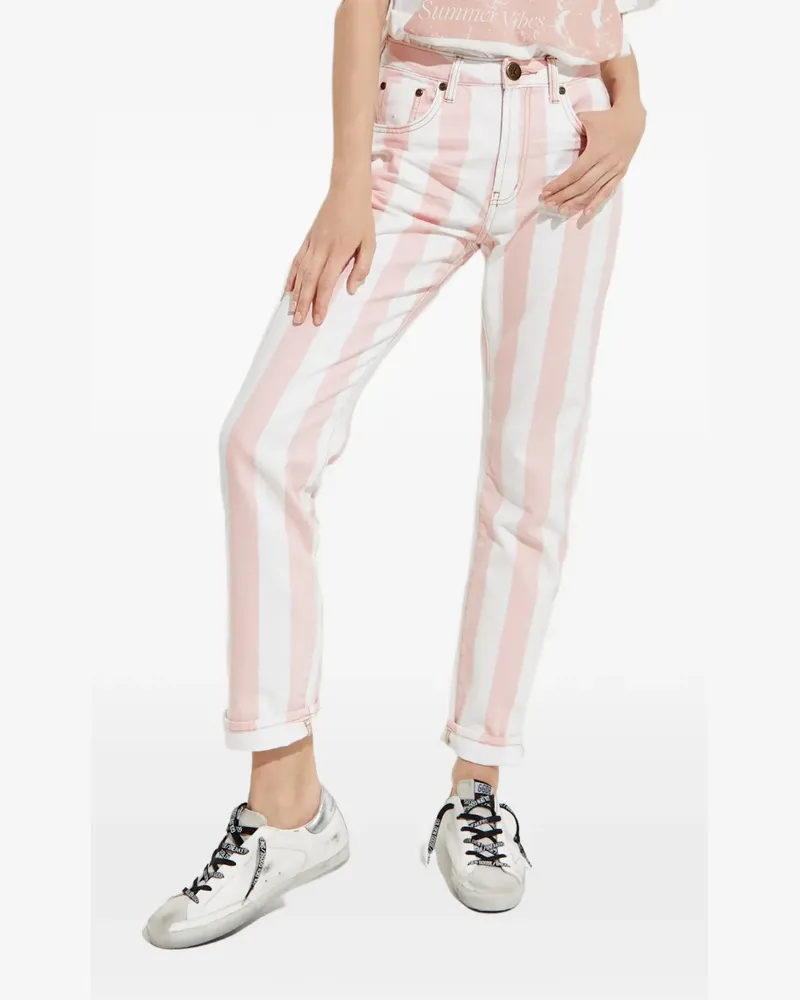 One Teaspoon x Moliera 2 gestreifte Straight-Leg-Jeans - Weiß Weiß