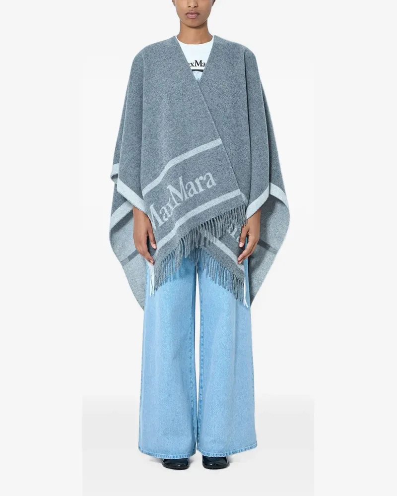 Max Mara Poncho mit Logo-Print - Grau Grau