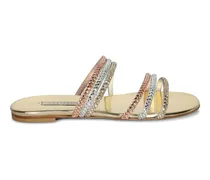 Flache Androme Sandalen mit Kristallen - Gold
