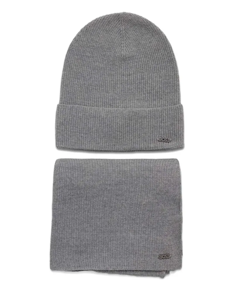 HUGO BOSS ribbed scarf beanie set - Grau Grau
