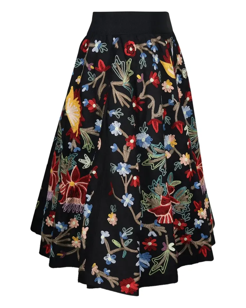 Alice + Olivia floral-embroidered midi skirt - Schwarz Schwarz