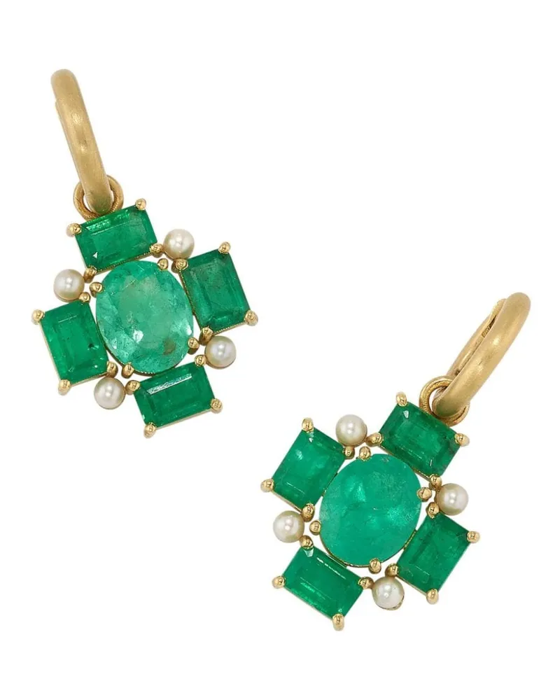 Irene Neuwirth 18kt Gemmy Gem Mosaic Gelbgoldohrringe mit Smaragd und Akoya-Perle Gold