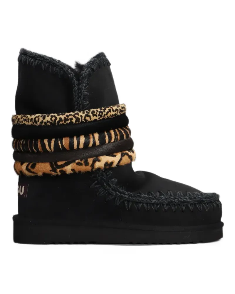 Mou Stiefel mit Animal-Print und Schlingstich - Schwarz Schwarz