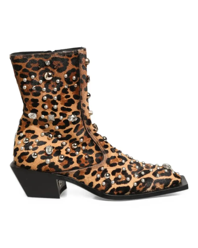Dolce & Gabbana leopard-print embellished ankle boots - Braun Braun
