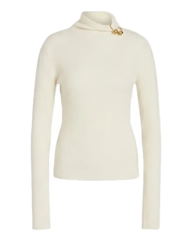 Alberta Ferretti gold-tone brooch ribbed-knit sweater - Nude Nude