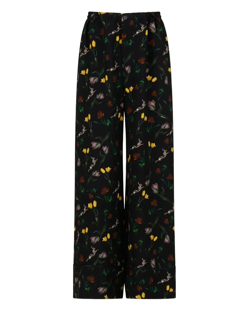 Marni Weite Hose mit Blumen-Print - Schwarz Schwarz