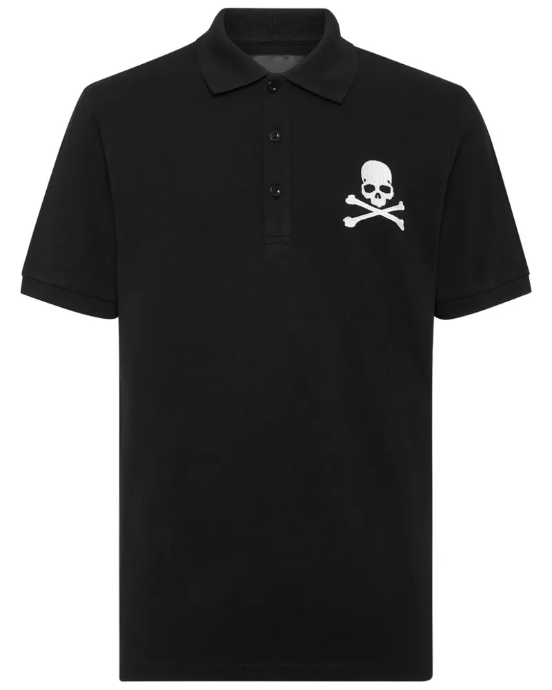 Philipp Plein Poloshirt mit aufgesticktem Totenkopf - Schwarz Schwarz