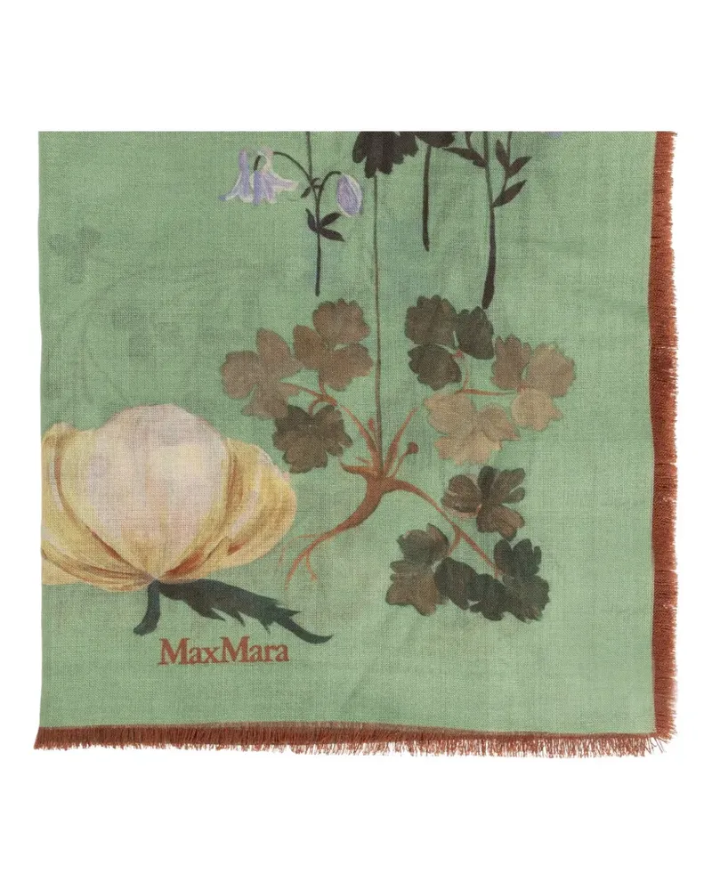 Max Mara Ausgefranster Schal mit Blumenprint - Grün Grün
