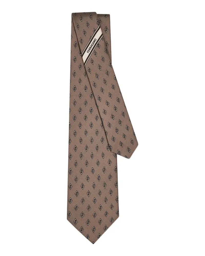 Ferragamo micro Gancini print silk tie - Nude Nude