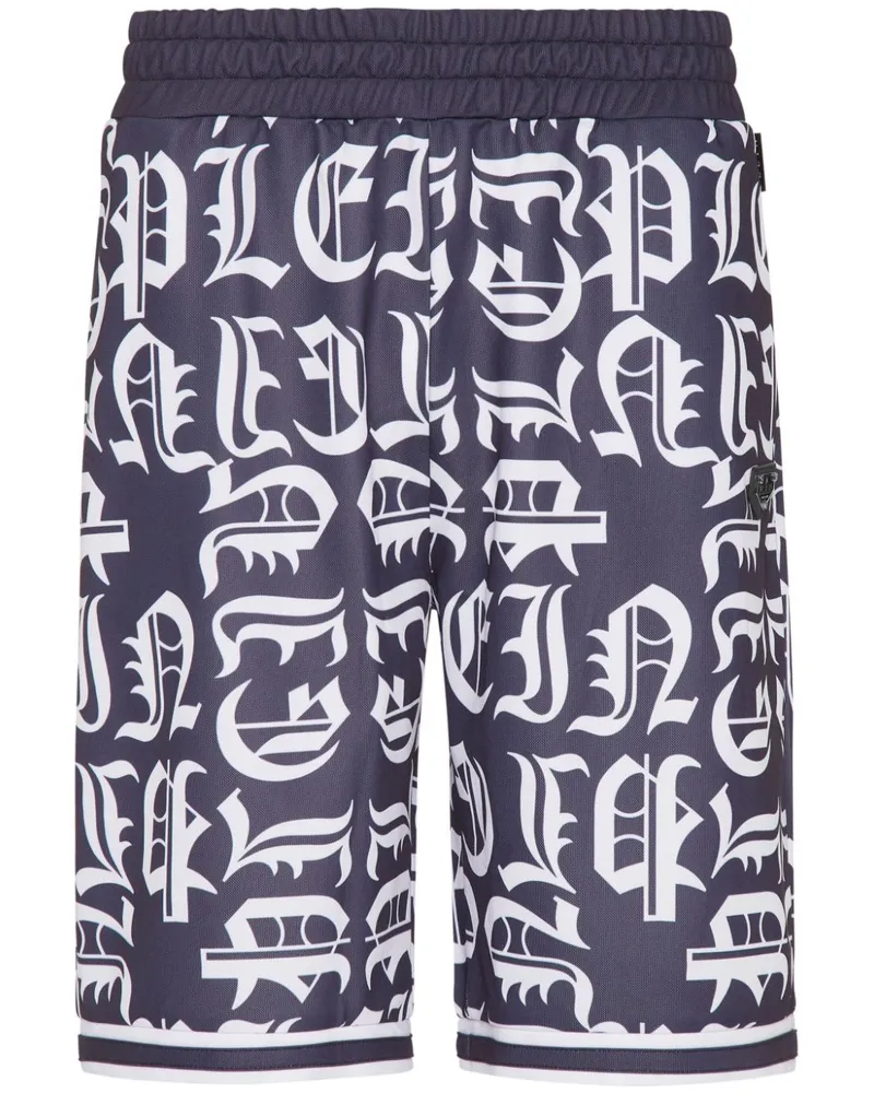 Philipp Plein Shorts mit durchgehendem Logo-Print - Blau Blau