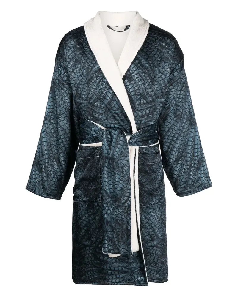 Roberto Cavalli Morgenmantel mit Feder-Print - Blau Blau