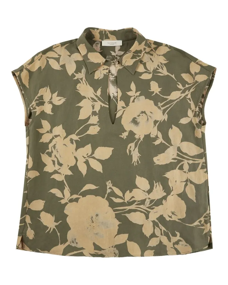 Glanshirt Geblümte Bluse - Grün Grün