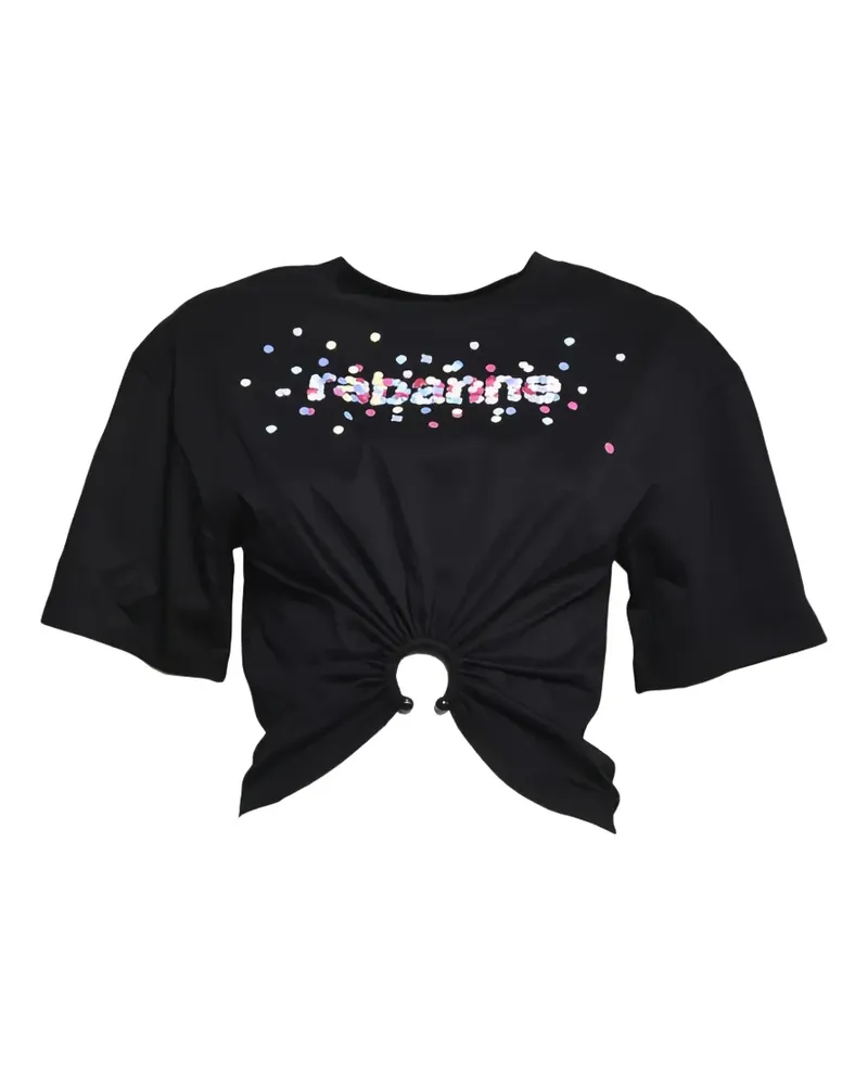 Paco Rabanne T-Shirt mit Pailletten-Logo - Schwarz Schwarz