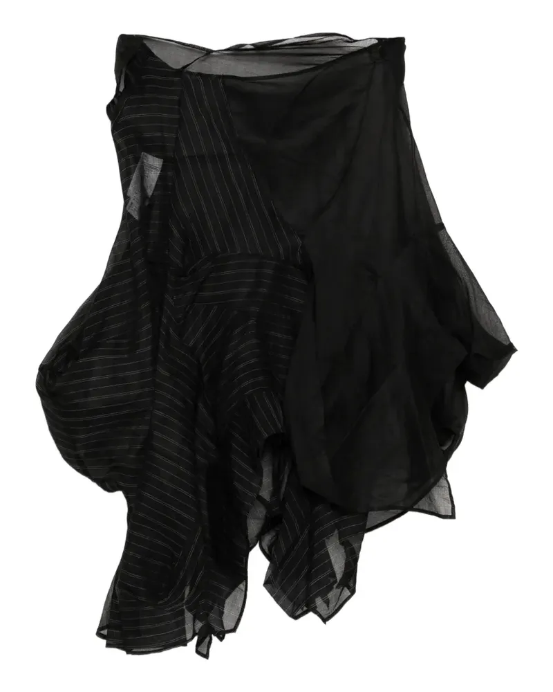 Yohji Yamamoto Asymmetrischer Midirock mit Nadelstreifen - Schwarz Schwarz