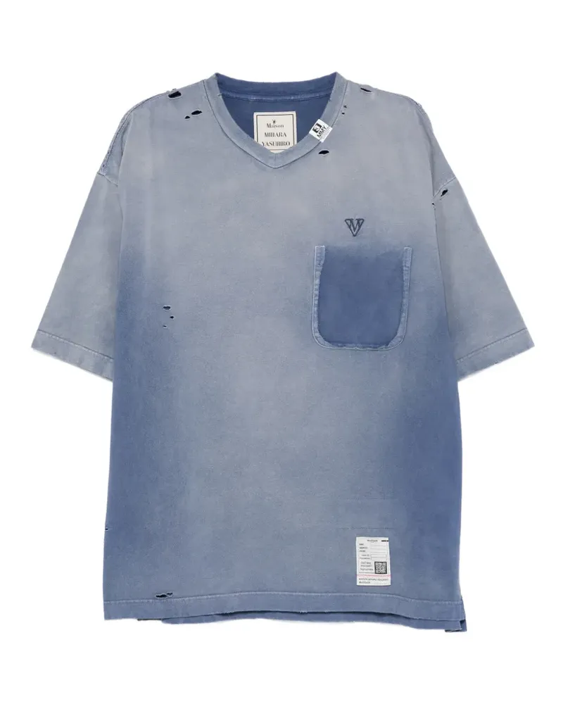 MIHARAYASUHIRO distressed pocket V-neck T-shirt - Blau Blau