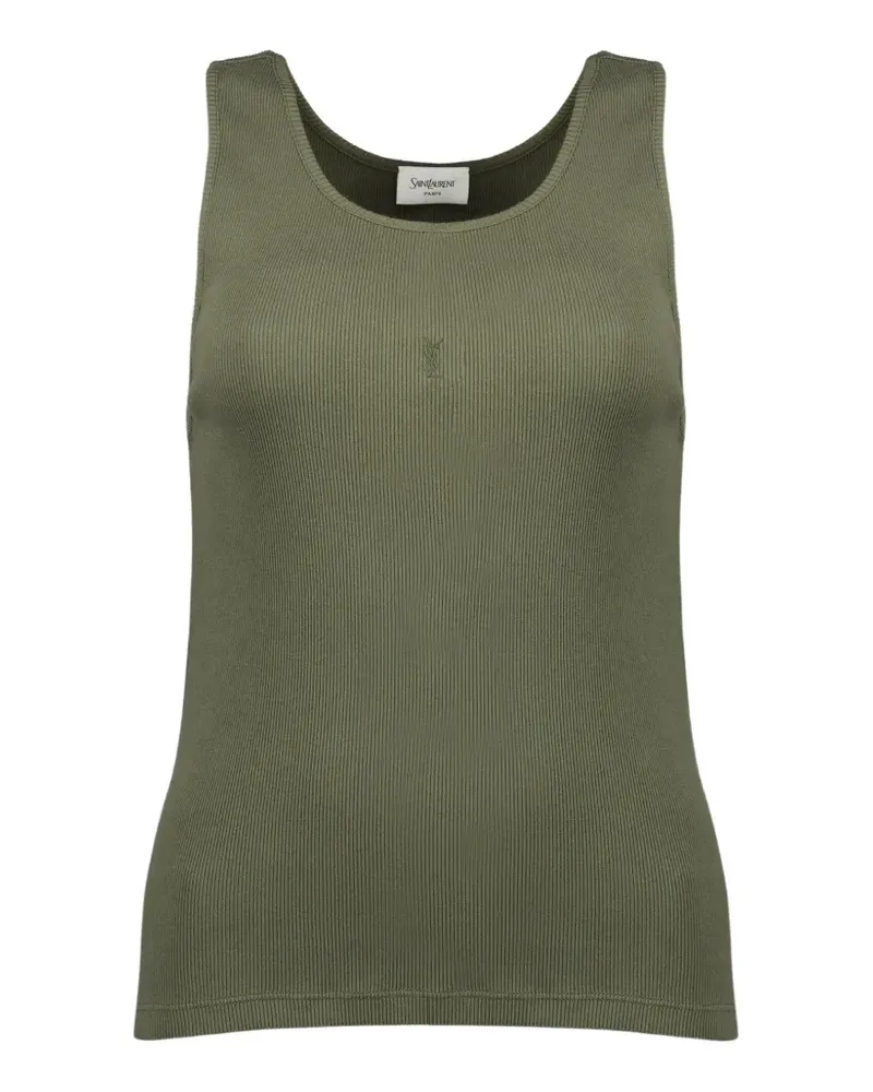 Saint Laurent logo-embroidered ribbed tank top - Grün Grün
