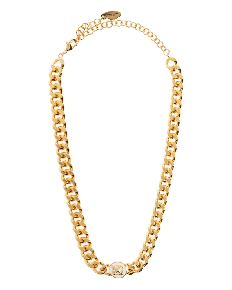OFF-WHITE curb-chain logo-plaque necklace - Gold Gold