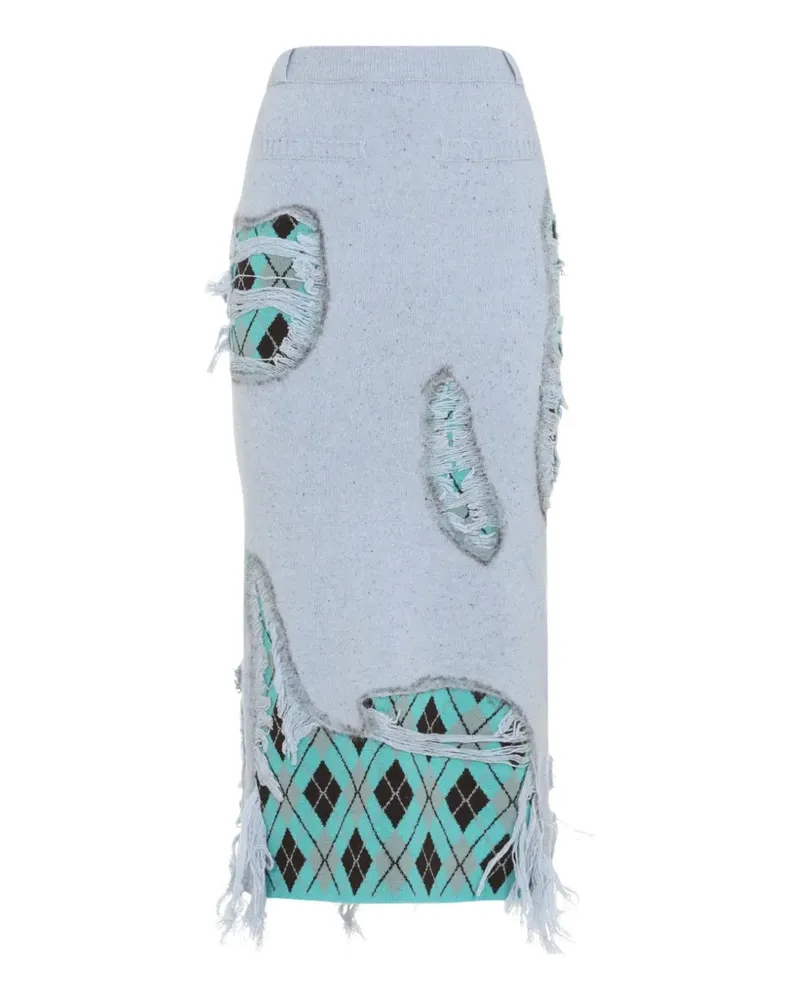 Moschino argyle-intarsia distressed-effect skirt - Blau Blau