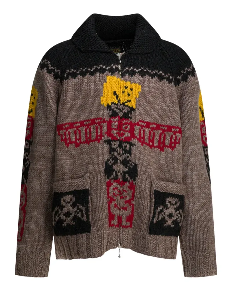 KAPITAL patterned zip-up cardigan - Braun Braun