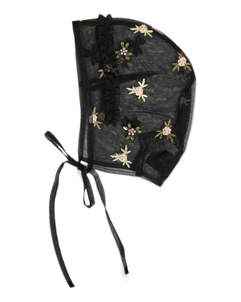 Simone Rocha floral-embroidered ruffled bonnet - Schwarz Schwarz
