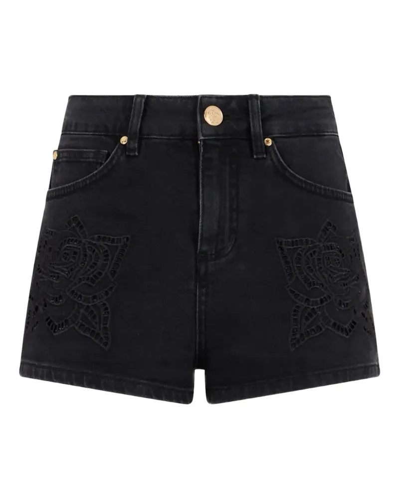 Roberto Cavalli rose-embroidered denim shorts - Schwarz Schwarz