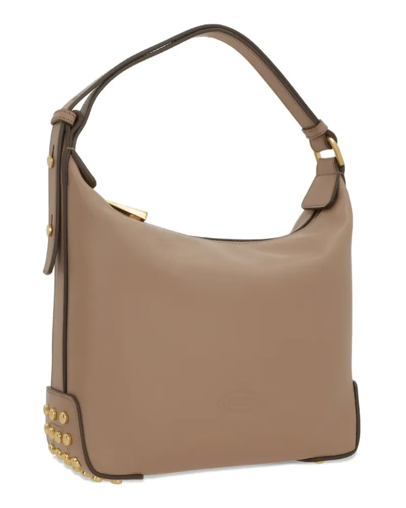 TOD'S logo-embossed studded tote bag - Nude Nude
