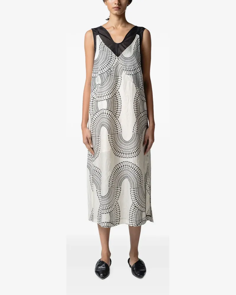 Muller of Yoshiokubo Radial geometric-pattern sleeveless midi dress - Schwarz Schwarz