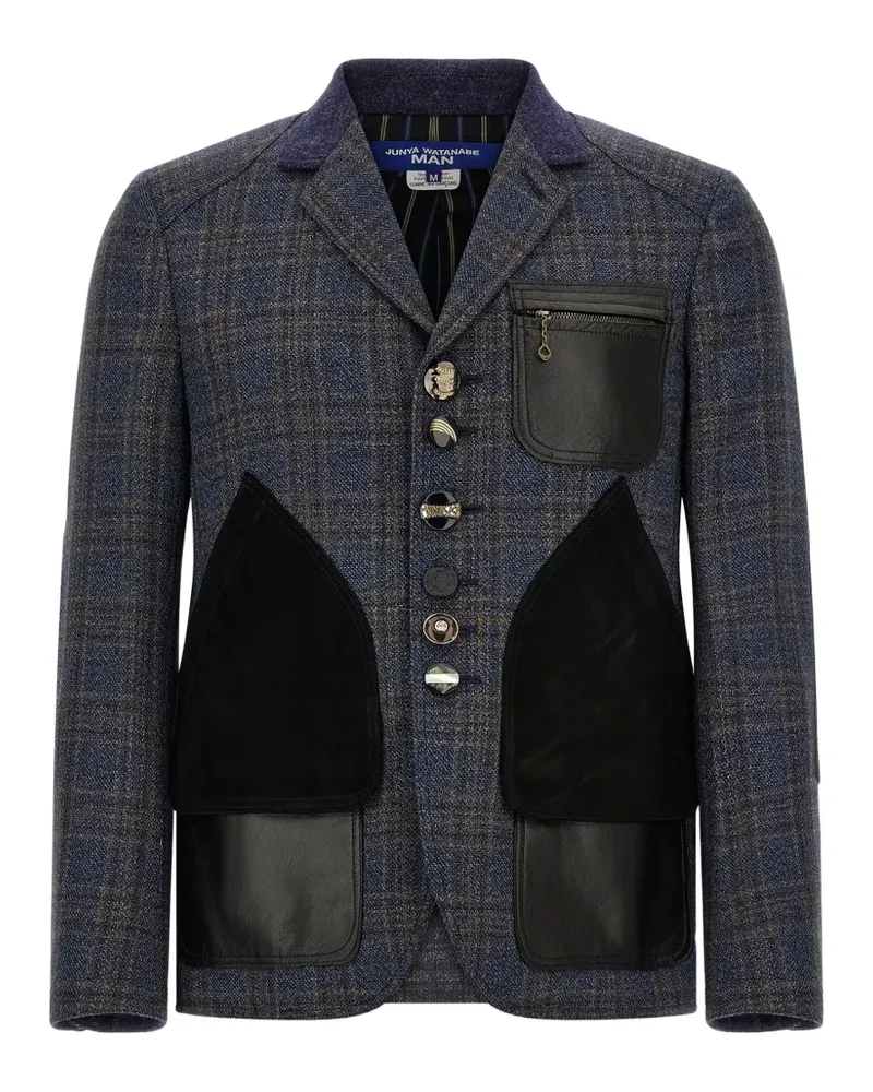 Junya Watanabe patchwork check-pattern blazer - Blau Blau