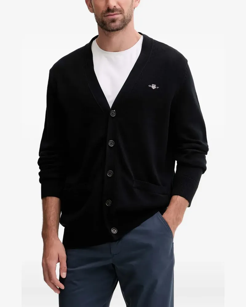 Gant logo button cardigan - Schwarz Schwarz