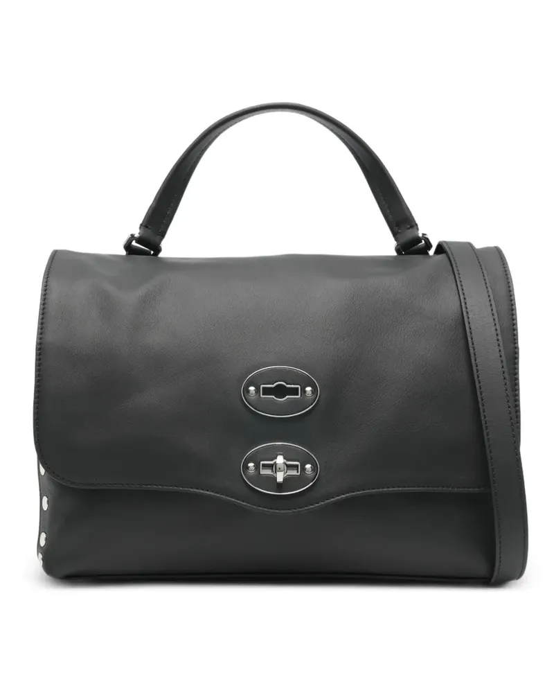 Zanellato Postina Schultertasche mit Drehverschluss - Schwarz Schwarz