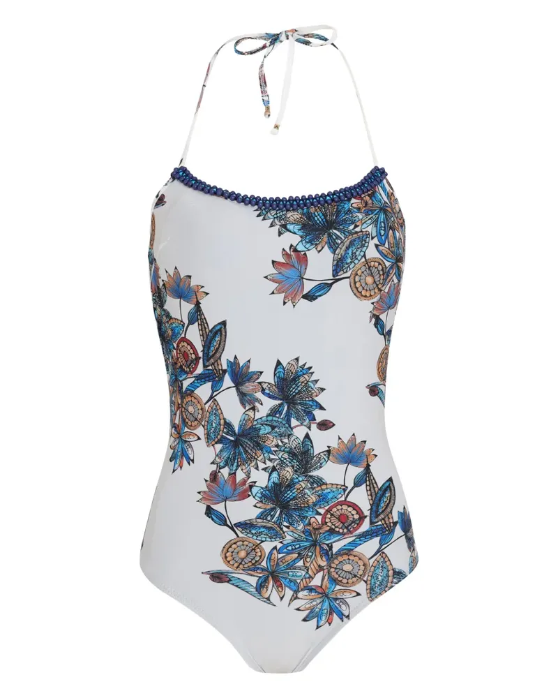 Amir Slama Badeanzug mit Blumen-Print - Weiß Weiß