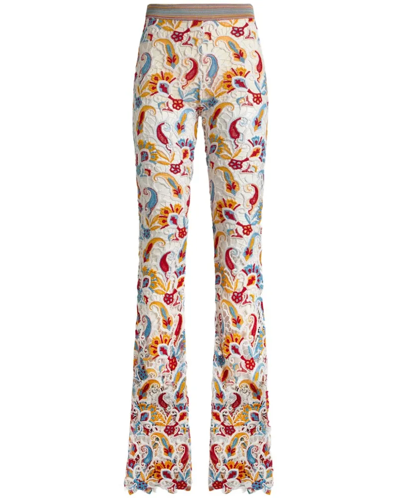 Etro Ausgestellte Paisley-Makramee-Hose - Weiß Weiß
