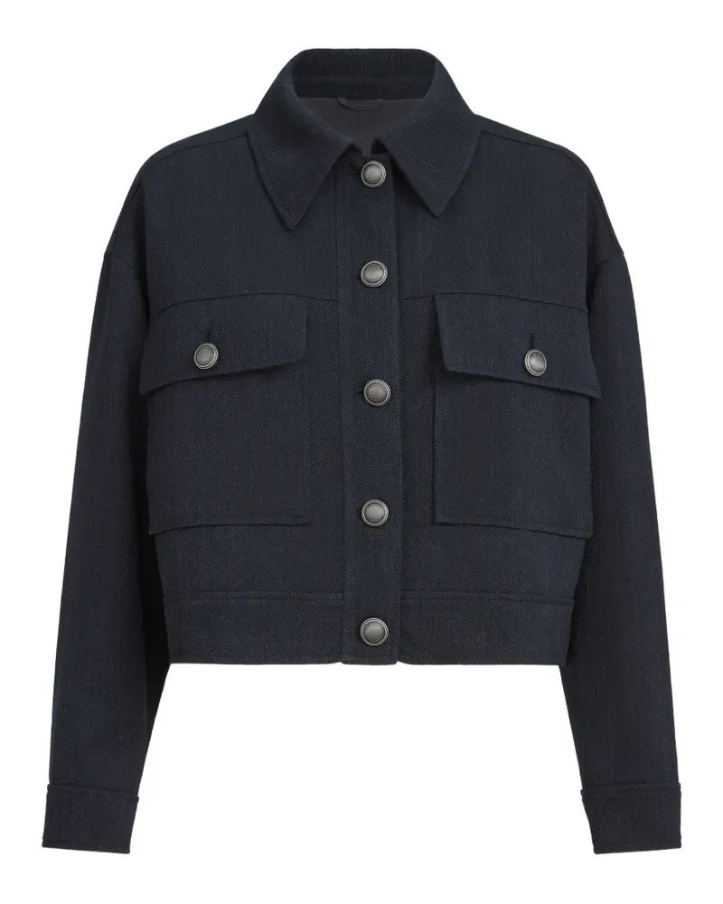 Brunello Cucinelli Cropped-Outwear-Jacke aus Schurwoll-Crêpe mit Monili - Blau Blau