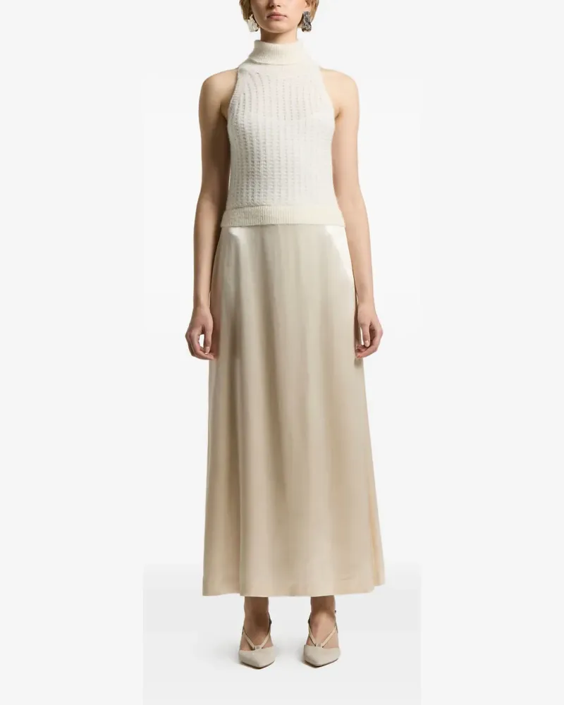 Peserico Satin-Maxikleid mit Stehkragen - Weiß Weiß
