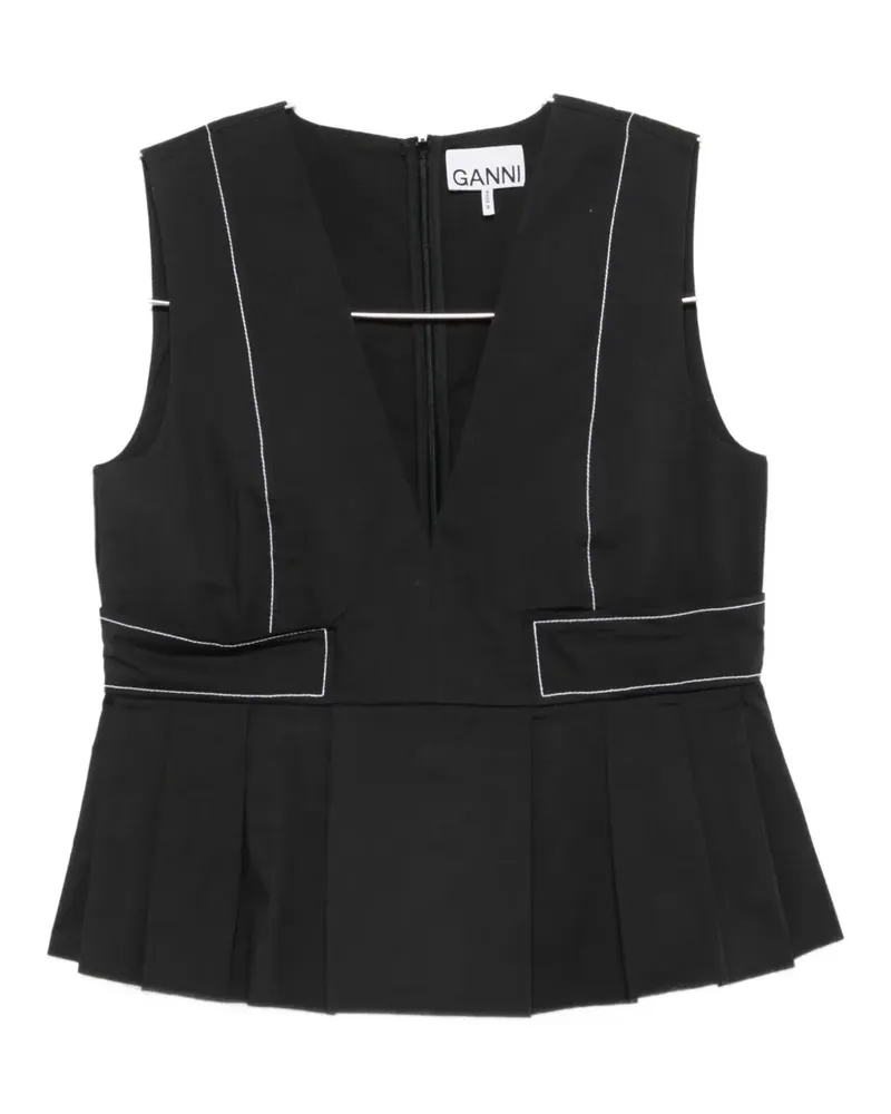Ganni contrast-stitch blouse - Schwarz Schwarz