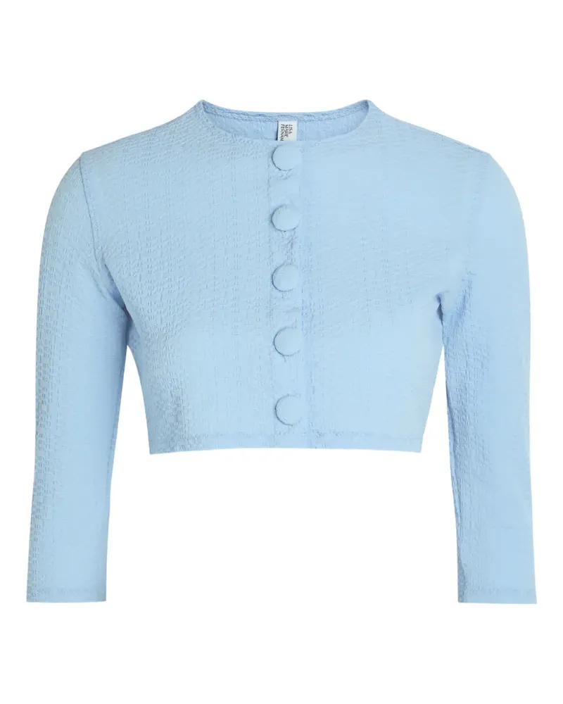 Lisa Marie Fernandez seersucker cropped-cardigan bikini top - Blau Blau