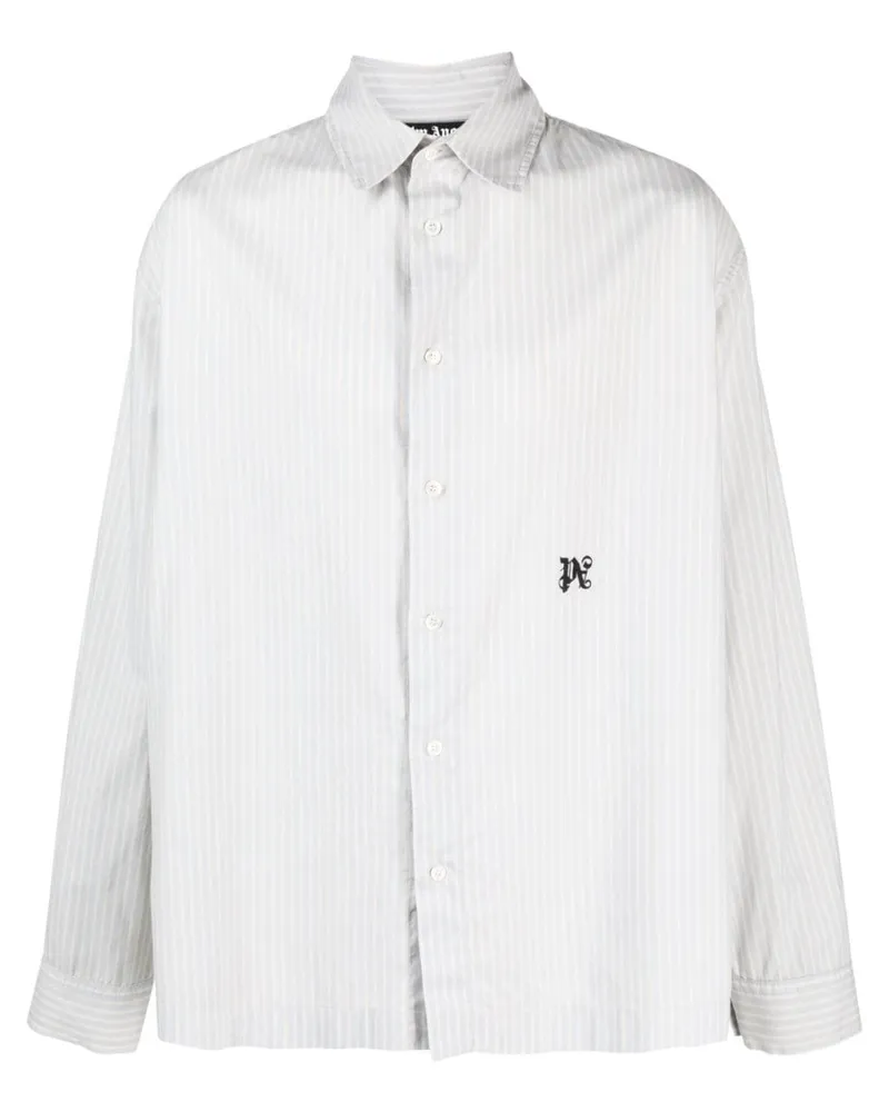 Palm Angels Gestreiftes Hemd mit Monogramm - Blau Blau
