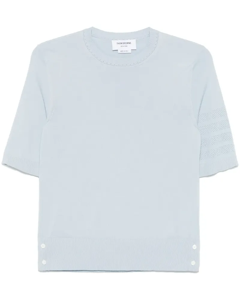 Thom Browne 4-Bar T-Shirt aus Pointelle - Blau Blau