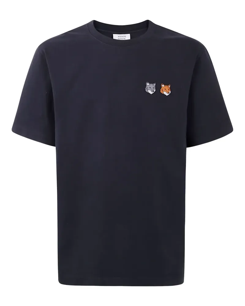 Kitsuné T-Shirt mit Fuchskopf-Stickerei - Schwarz Schwarz