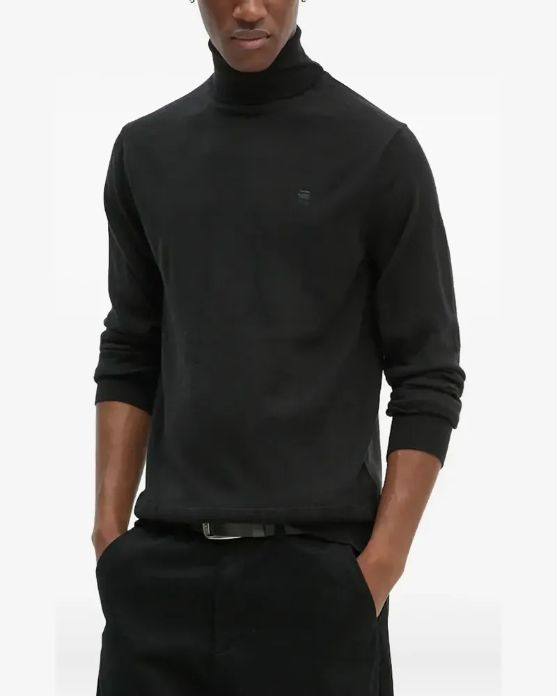 G-STAR RAW Rollkragenpullover mit Logo-Schild - Schwarz Schwarz
