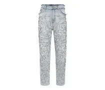 crystal-embellished mom-fit jeans - Blau