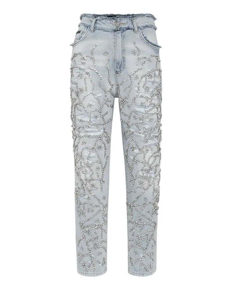Philipp Plein crystal-embellished mom-fit jeans - Blau Blau