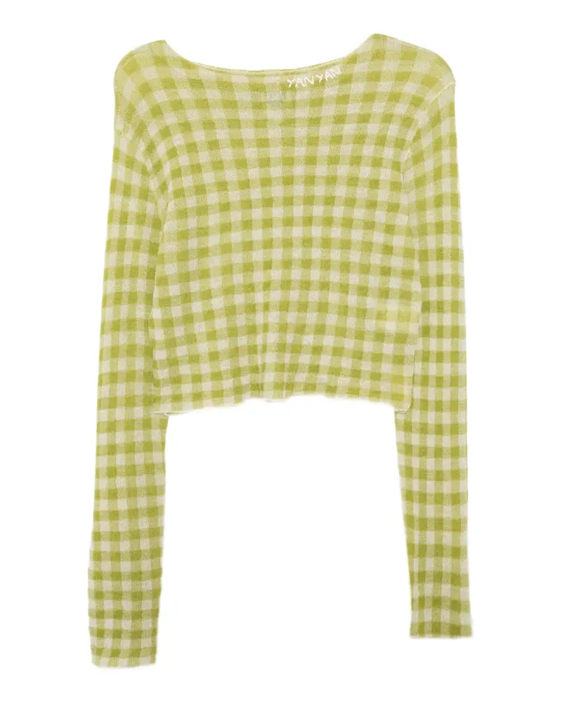 YANYAN KNITS Gingham Boatneck LS Top - Grün Grün