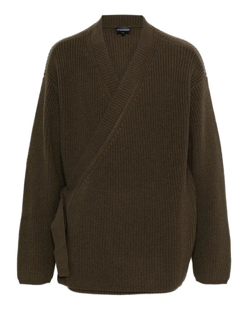 Emporio Armani ribbed wrap cardigan - Braun Braun