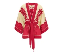 floral-embroidered linen kimono - Nude