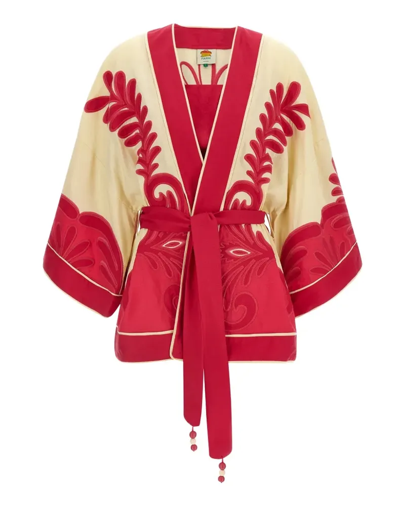 FARM Rio floral-embroidered linen kimono - Nude Nude