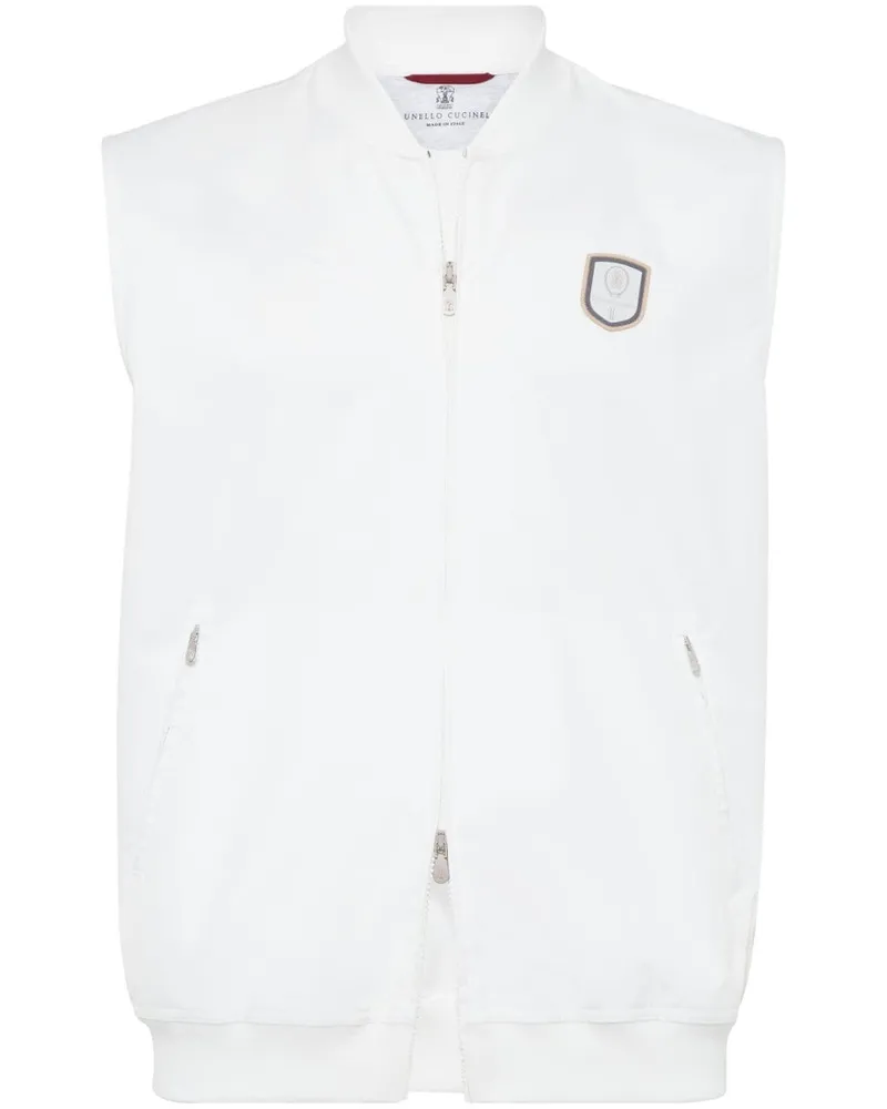 Brunello Cucinelli Gestreiftes Sweatshirt mit Tennis-Patch - Weiß Weiß