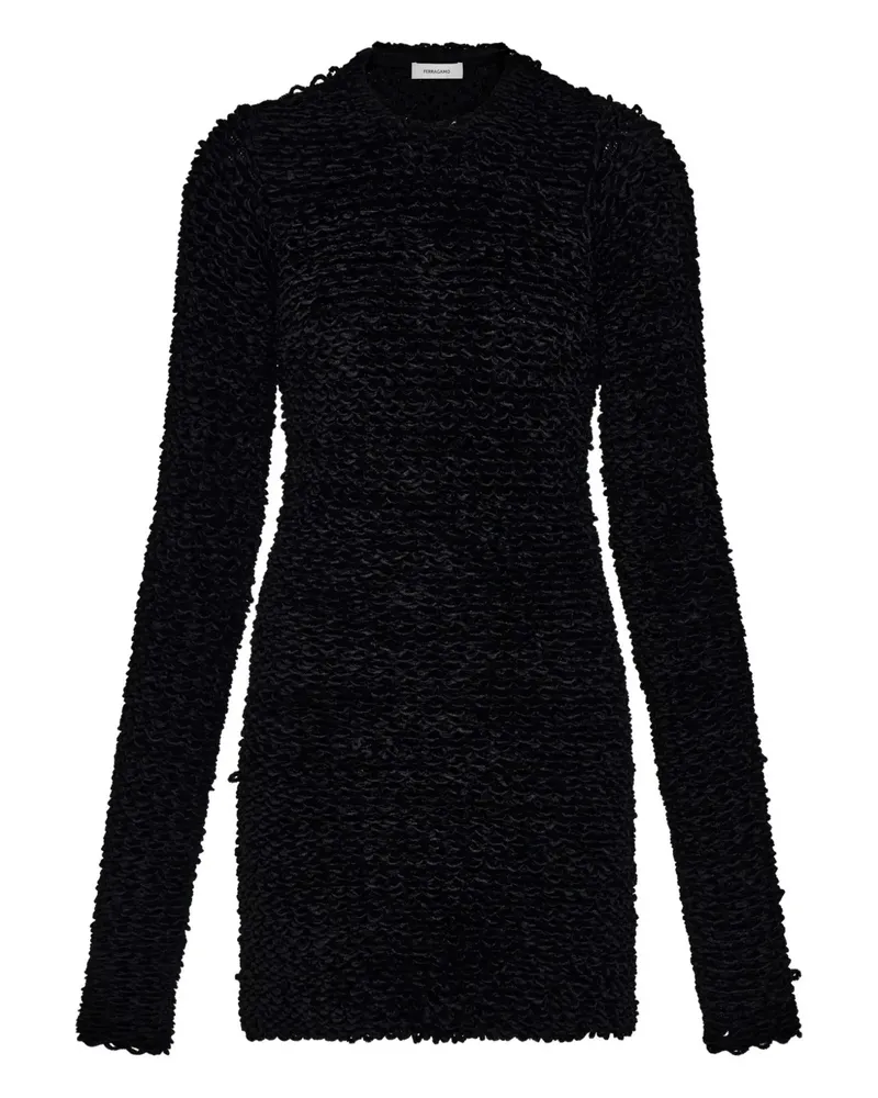 Ferragamo Langärmeliges Minikleid mit Astrachan-Effekt - Schwarz Schwarz